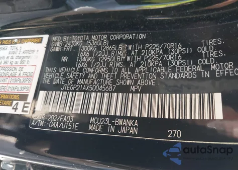 2005 Toyota Highlander V6 z USA, uszkodzony, nr VIN JTEGP21AX50045687